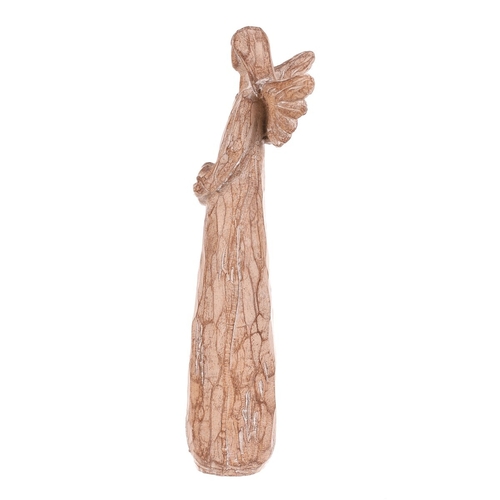 Anděl se srdcem - 18 cm, polyresin, imitace dřeva