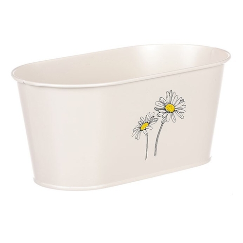 Obal kovový - truhlík s kopretinami, barva krémová