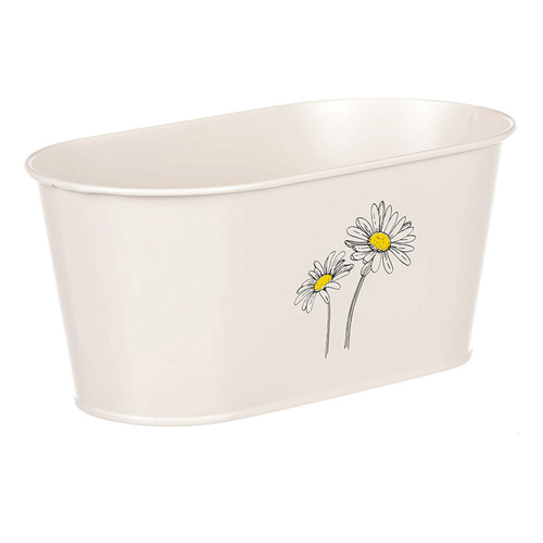 Obal kovový - truhlík s kopretinami, barva krémová