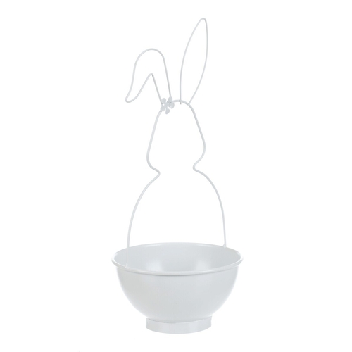 Obal na květiny - kovový, tvar zajíce, bílý, cena za sadu 2 ks