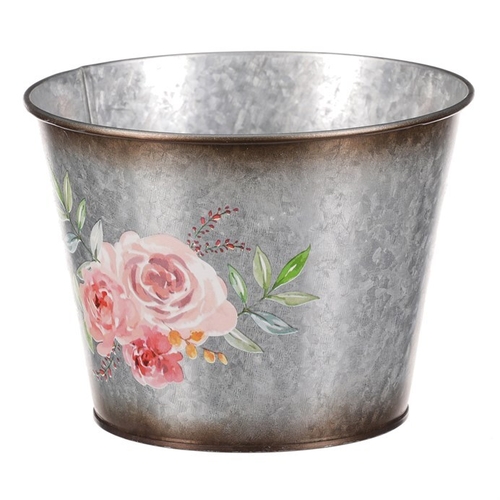 Kovový obal na květiny. Design s růžemi.