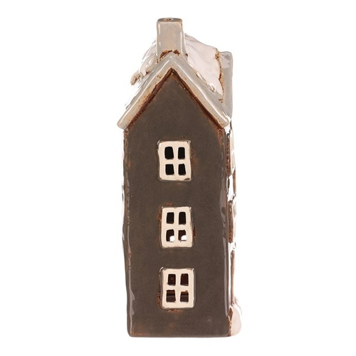 Domeček keramický - patrový, na čajovou svíčku, tm. šedý