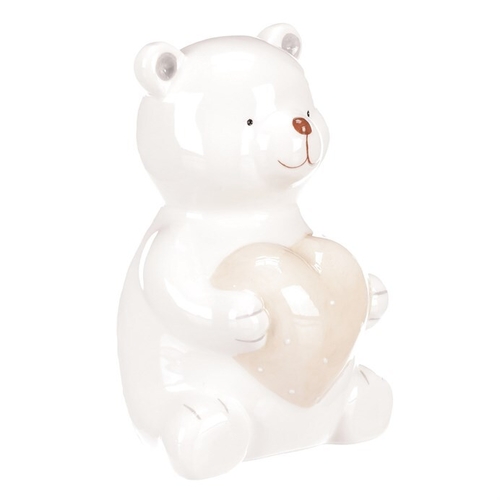 Medvěd se srdcem - keramická figurka, barva bílá