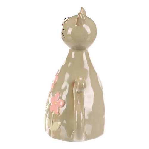 Kočka - keramická figurka, dekor květin, vel. L, zelená