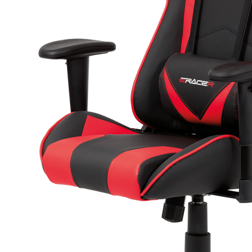 Herní křeslo, houpací mechanismus, červená ekokůže, KA-F03 RED