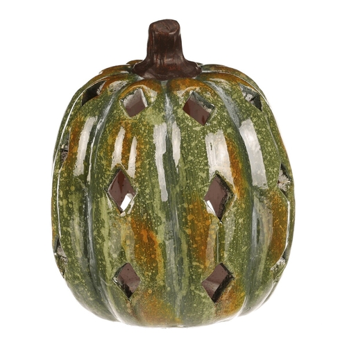 Dýně s otvory - keramika, LED osvětlení, zelená