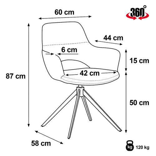 Jídelní židle otočná 360°, šedá, látka, DCH-D1320 GREY2