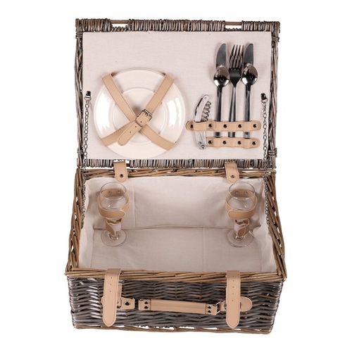 Koš piknikový - s vybavením pro 2 osoby, proutěný, barva šedá