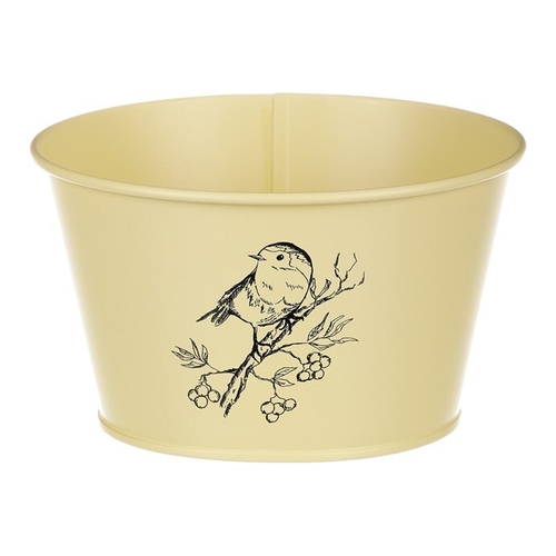 Obal kovový - nízký, motiv ptáčka, barva žlutá