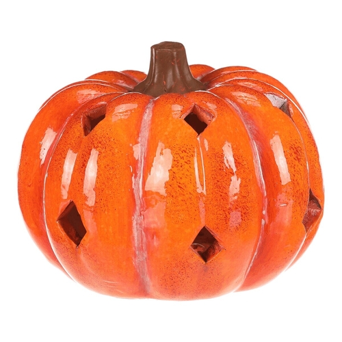 Dýně s otvory - keramika, LED osvětlení, oranžová