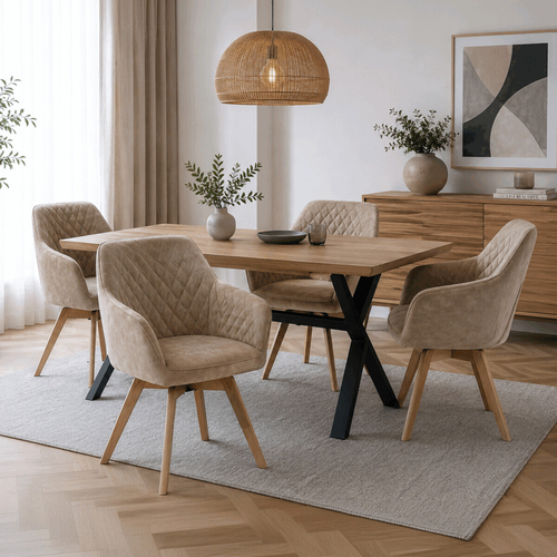 Jídelní židle otočná 180°, béžová, látka vintage, DCH-435 CRM3