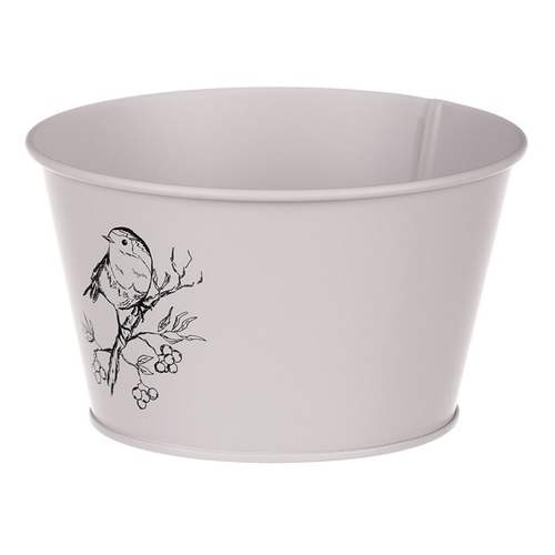 Obal kovový - nízký, motiv ptáčka, barva šedá