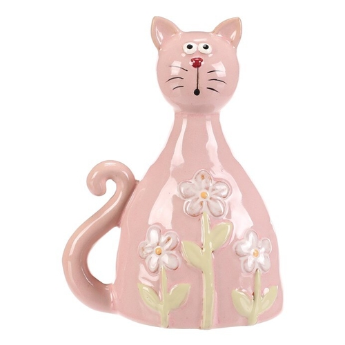 Kočka - keramická figurka, dekor květin, vel. M, růžová
