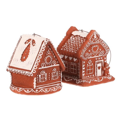 Domeček perníkový - závěsný, polyresin, LED, mix 2, cena za 1 ks