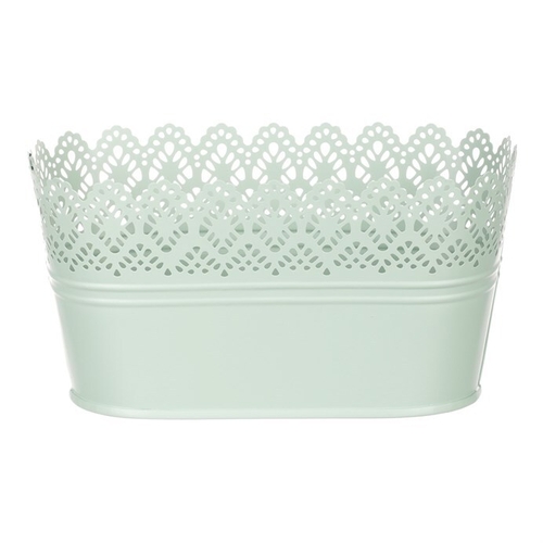 Obal kovový - truhlík, krajkový okraj, barva zelená