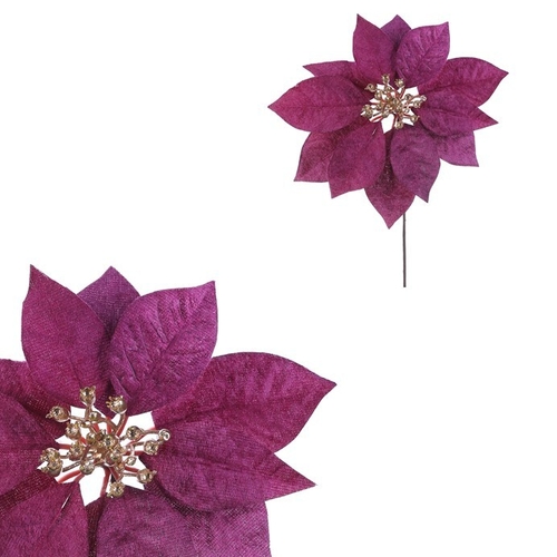 Vánoční růže - umělý květ, zlatý střed, fialový