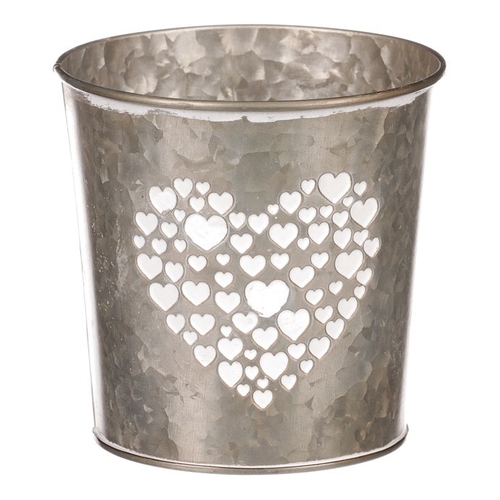 Obal z kovu na květiny, v  tmavě krémové barvě se srdcem