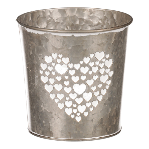 Obal z kovu na květiny, v  tmavě krémové barvě se srdcem