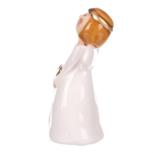 Anděl - keramická figurka, bílá se zlatým srdcem