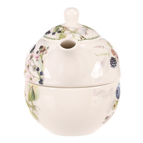 Konvička se šálkem - dárkový set v krabičce, porcelán, bílý s lesními plody
