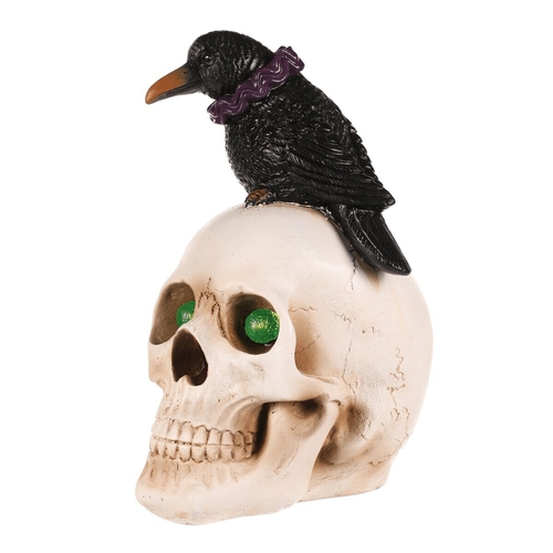 Lebka s havranem - Halloween, polyresin, LED osvětlení
