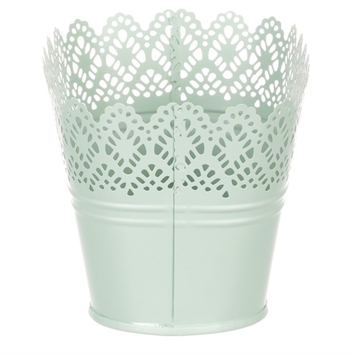 Obal kovový - truhlík, krajkový okraj, barva zelená