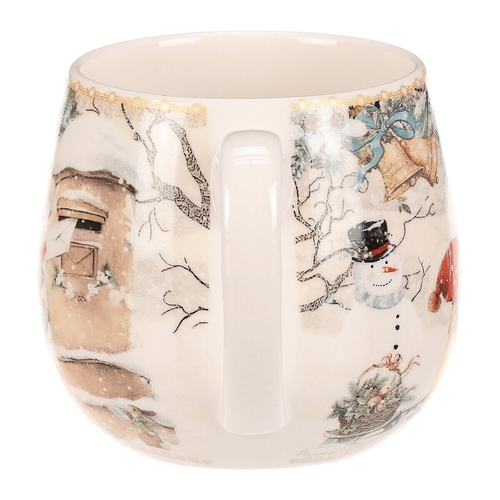 Hrnek malovaný v dárkové dóze - zimní motiv, porcelán, barevný