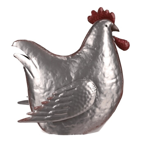 Slepice - kovová dekorace, barva stříbrná
