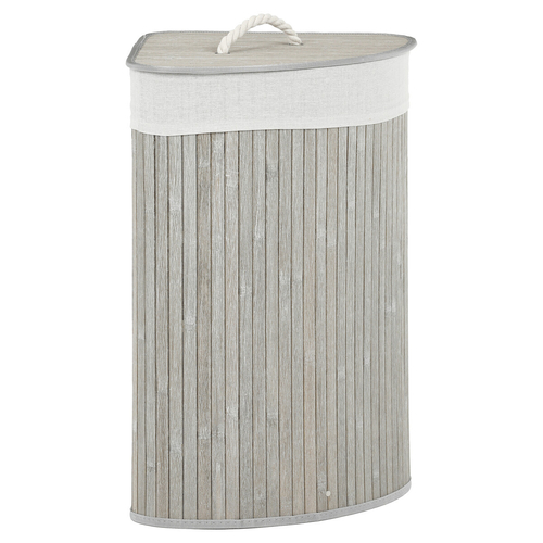 Koš prádelní - bambusový, rohový s víkem, šedý