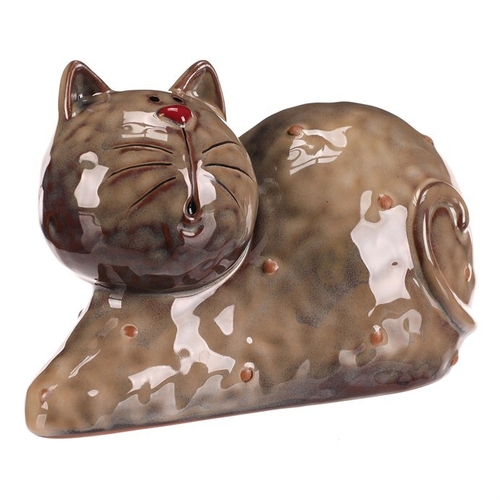 Kočka - keramická figurka, ležící, vel. XL, hnědá