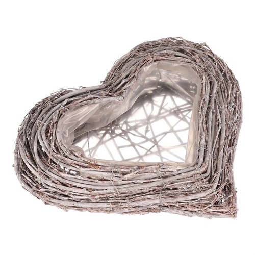 Obal na květiny pietní - proutěný, tvar srdce, šedý