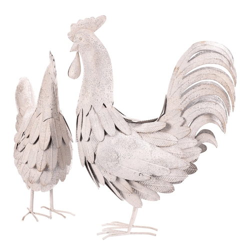 Slepice a kohout - kov s patinou, barva bílá, cena za 1 ks