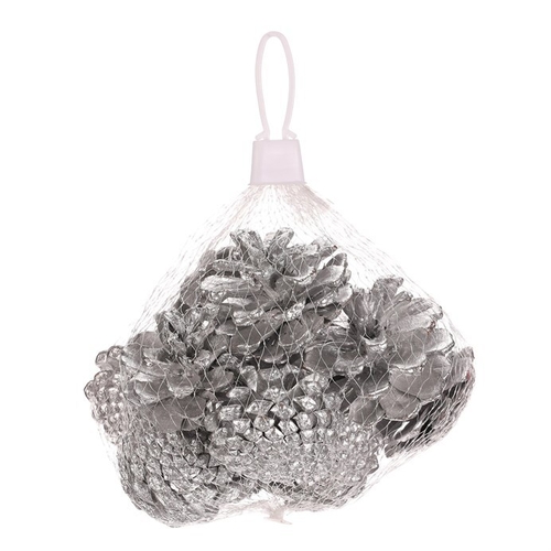 Šišky - pravé borovicové, stříbrné, cena za balení (12 ks)