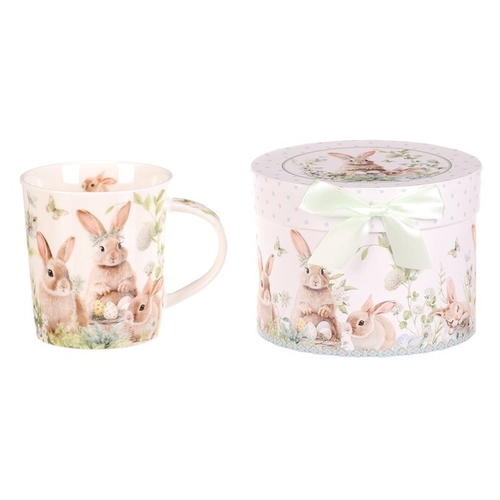 Hrnek malovaný - porcelán, dárková dóza, motiv se zajíčky