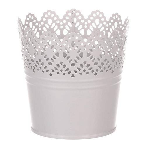 Obal kovový - kulatý, krajkový okraj, barva šedá