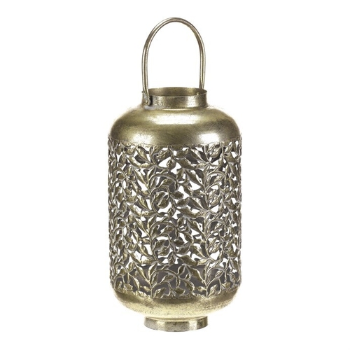 Svícen kovový - přenosná lucerna, rostlinný dekor, zlatý