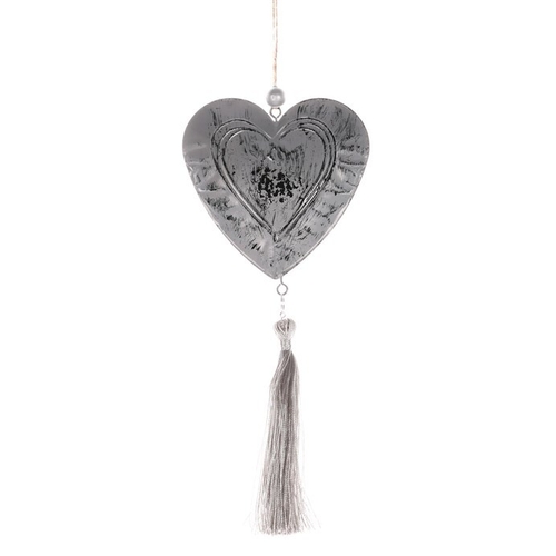Srdce kovové - závěsná ozdoba, barva šedá