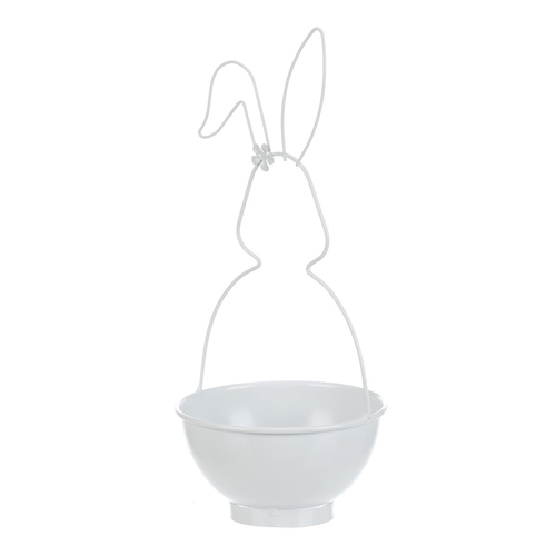 Obal na květiny - kovový, tvar zajíce, bílý, cena za sadu 2 ks