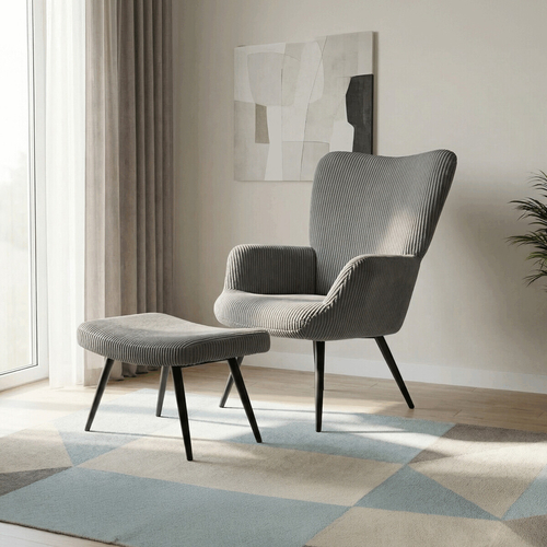 Relaxační křeslo, šedá, manšestrová látka, AK-L7285 GREY6
