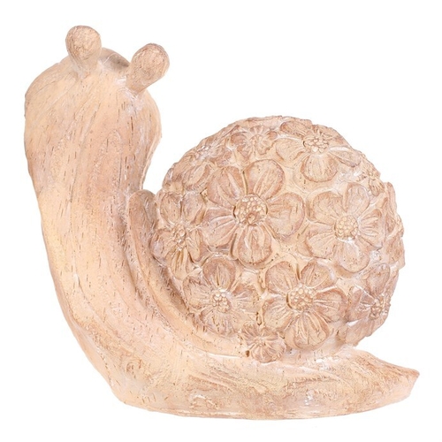 Šnek - figurka z magnesia, vzor květin, vel. M, imitace dřeva