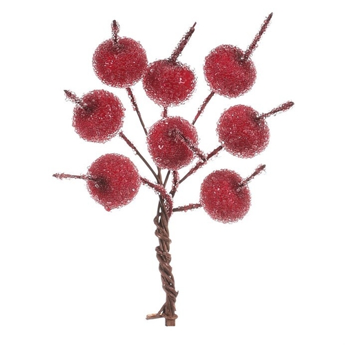 Jablíčka na drátku - mini, červená, ojíněná, cena za balení (16 ks)