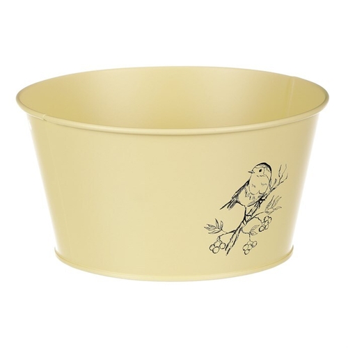 Obal kovový - nízký, motiv ptáčka, barva žlutá