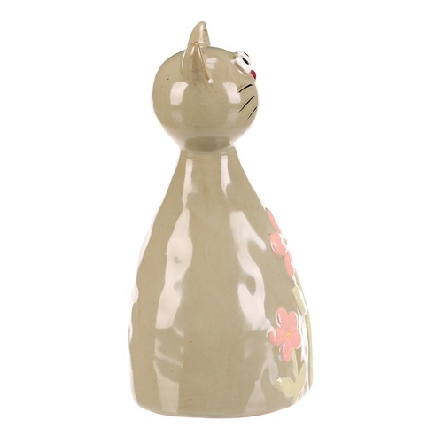 Kočka - keramická figurka, dekor květin, vel. L, zelená