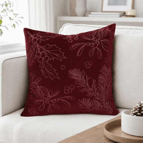 Polštář s výplní - červený s větvemi, 100% polyester, 45 x 45 cm