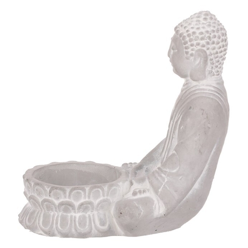 Buddha sedící - betonová soška, kalíšek na svíčku, barva šedá
