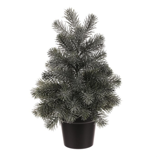 Stromek v květináči - 50 cm, umělý smrček, zelený, jemně ojíněný