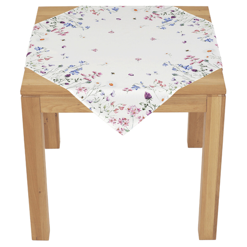 Ubrus - barevné luční kvítí, bílý základ, 100 % polyester, 80 x 80 cm