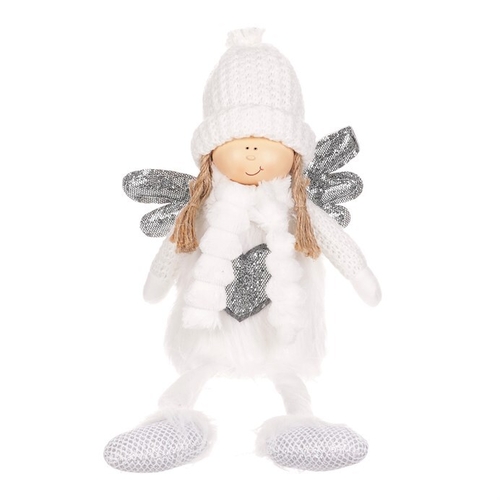 Anděl se srdcem - látková figurka, bílá barva