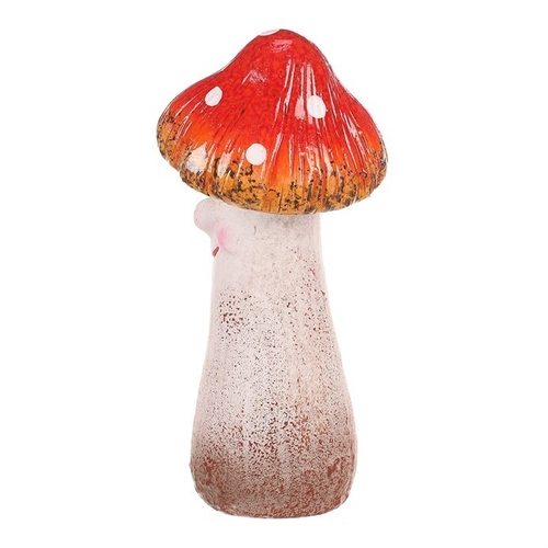 Houba - keramická dekorace, smějící se muchomůrka, špičatý klobouček