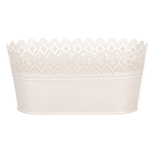 Obal kovový - truhlík, krajkový okraj, barva krémová